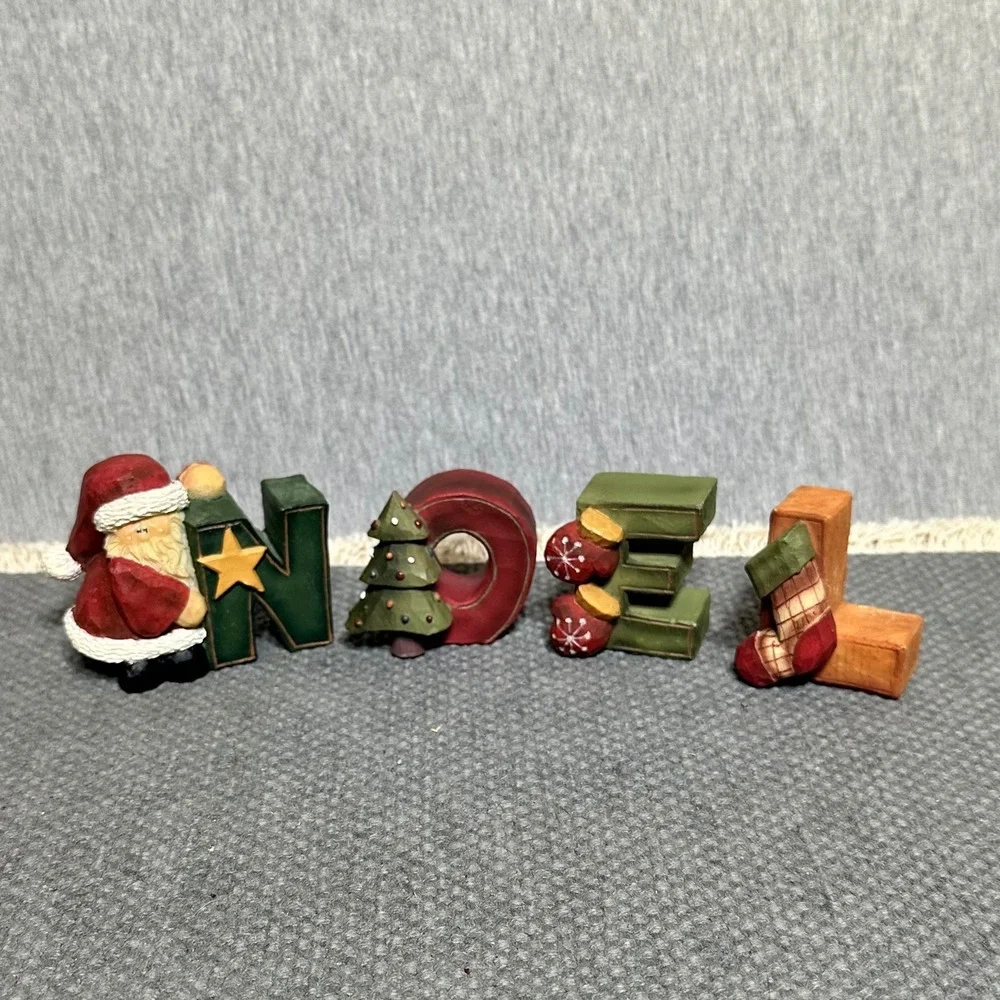 CMI Henton Noel Christmas Block Letter Figurines Santa Tree Mittens Stocking Set